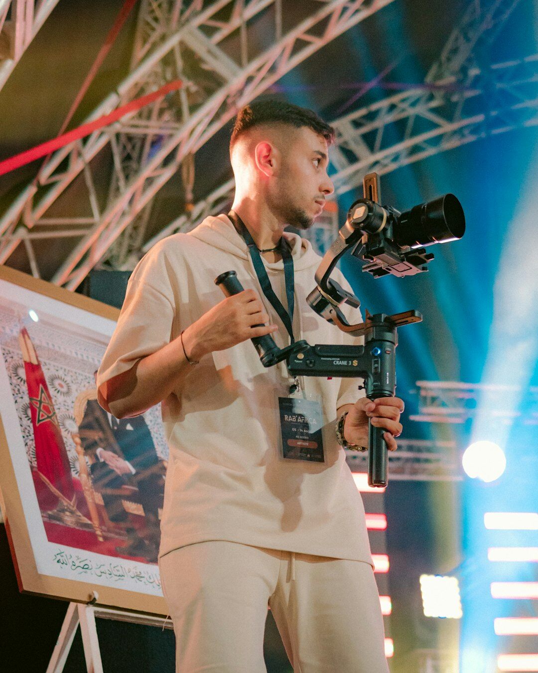News presenter recording a live television broadcast segment